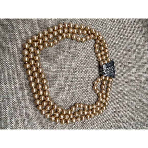 Vintage Multi Strand Champagne Pearl Choker Necklace Magnetic Closure - Picture 3 of 12